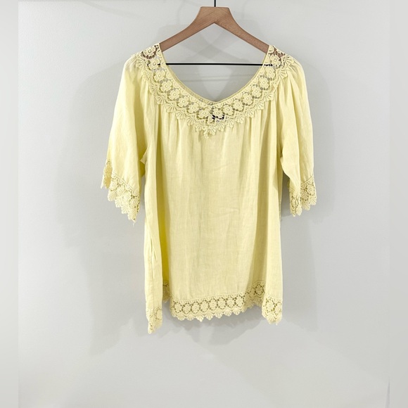 Piazza Roma Crochet Detail Linen Tunic Yellow Size Large - Picture 1 of 5